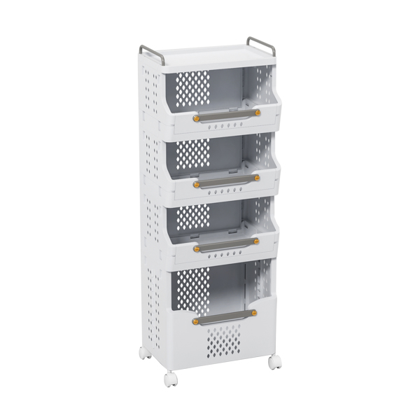 4-Tier Rolling Storage Cart with Wheels, Large Capacity Kitchen Cart, Mobile Utility Cart with with Push Handle and Baskets, Bathroom, Laundry Room 