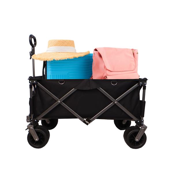 Folding Wagon, Heavy Duty Utility Beach Wagon Cart for Sand with Big Wheels, Adjustable Handle&Drink Holders for Shopping, Camping,Garden and Outdoor