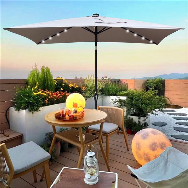 10 x 6.5t Rectangular Patio Solar LED Lighted Outdoor Umbrellas with Crank and Push Button Tilt for Garden Backyard Pool Swimming Pool