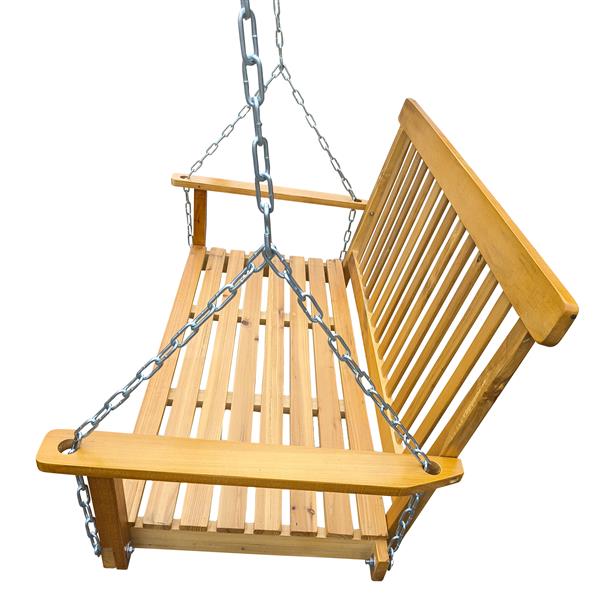 Front Porch Swing with Armrests, Wood Bench Swing with Hanging Chains,for Outdoor Patio ,Garden Yard, porch, backyard,  or sunroom,Easy to Assemble,teak