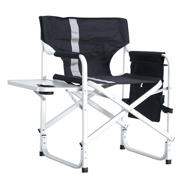 1-piece Padded Folding Outdoor Chair with Side Table and Storage Pockets,Lightweight Oversized Directors Chair for indoor, Outdoor Camping, Picnics and Fishing,Black/Grey