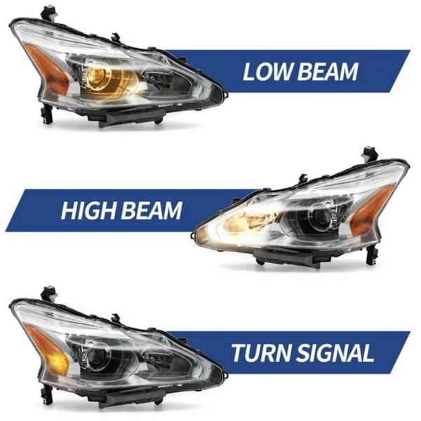 Nissan Altima Headlights Fit For 2013 2014 2015 Nissan Altima 4-Door Sedan Projector Headlamp,Headlights Assembly Pair Driver and Passenger Side Chrome housing and Amber Reflector