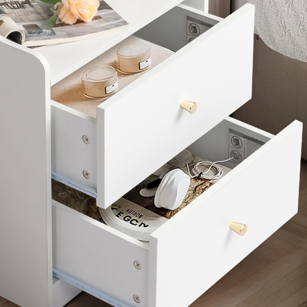 FCH White particleboard with triamine Matt gold tapered handle 45*35*63cm 2 drawers with compartments Bedside table 1 wireless + 2 USB ports + 2 US standard three-pin ports