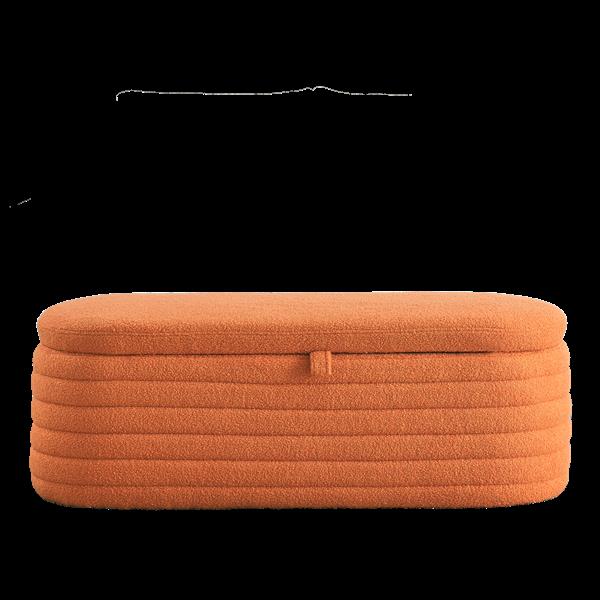 [Video]  Length 45.5 inchesStorage Bench Upholstered Fabric Storage Bench End of Bed Stool with Safety Hinge for Bedroom, Living Room, Entryway, orange teddy.