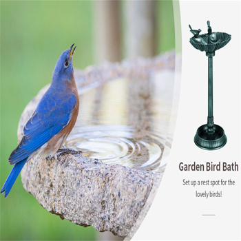 Dark green bird bath feeder with flowerpot base