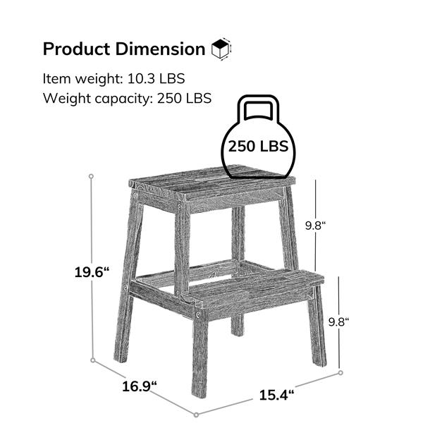 Acacia Wood Two Steps Stool Small Size Rectangle Top Best Ideas For Kitchen Living Room End Tables For Sofas Sub-stool for Living Room Bedside Strong Weight Capacity Upto 250 LBS