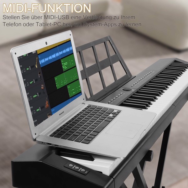 [Do Not Sell on Amazon] Glarry GPP-105 88 Key Full Size Semi-Weighted Standard Keyboards Digital Piano with Dual-tube X-Shape Stand, MIDI Bluetooth, Headphone，for Piano Lover Black color