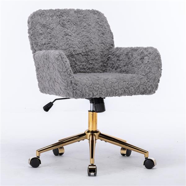 Furniture Office Chair,Artificial rabbit hair Home Office Chair with Golden Metal Base,Adjustable Desk Chair Swivel Office Chair,Vanity Chair(Gray)