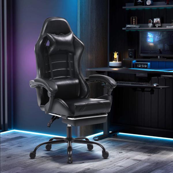 Gaming Chair, Computer Chair with Wheels, Adjustable Height Pu Leather Gamer Chair Office Desk Chair, Ergonomic Video Game Chair for Adults