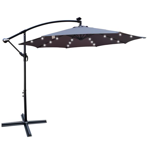 10 ft Outdoor Patio Umbrella Solar Powered LED Lighted Sun Shade Market Waterproof 8 Ribs Umbrella with Crank and Cross Base for Garden Deck Backyard Pool Shade Outside Deck Swimming Pool