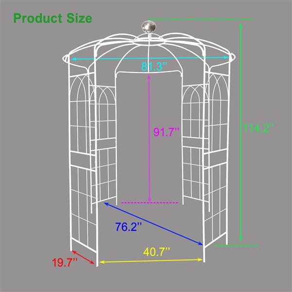 Metal Garden Arch Iron Garden Arbors Gazebo Dia 81.3'' x 114.2'' High Birdcage Shape Pergola Pavilion for Wedding Ceremony Cream White