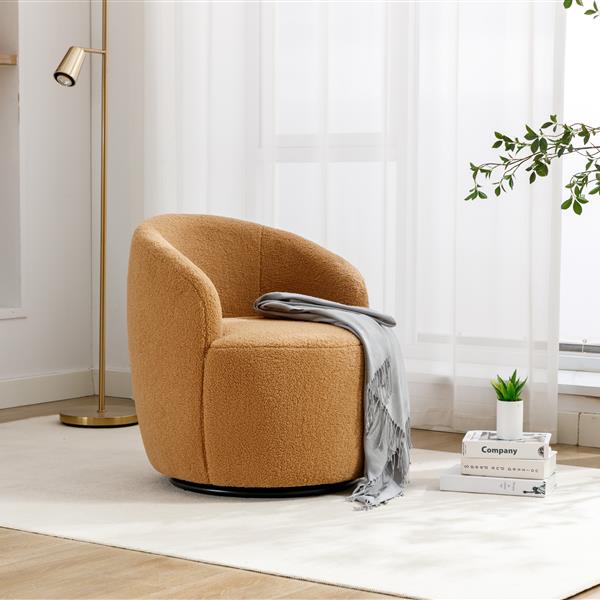 Teddy Fabric Swivel Accent Armchair Barrel Chair With Black Powder Coating Metal Ring,Khaki