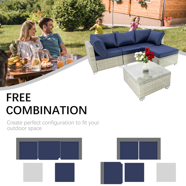 Patio Furniture Set 5 Pieces Wicker Outdoor Conversation Set All-Weather Sectional Patio Sofa with Water Resistant Thick Cushions and Coffee Table for Garden,  No reason returns are supported