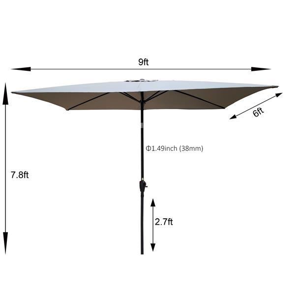 6 x 9ft  Patio Umbrella Outdoor  Waterproof Umbrella with Crank and Push Button Tilt without flap for Garden Backyard Pool  Swimming Pool Market