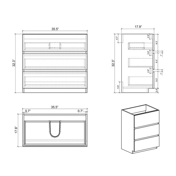 36" Gray Bathroom Vanity with Sink, Large Storage  Bathroom Vanity for Modern Bathroom, One-Piece White Sink Basin without Drain and Faucet