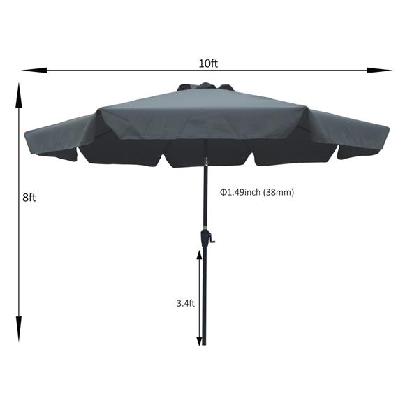 Outdoor Patio Umbrella 10FT(3m)  WITH FLAP ,8pcs ribs,with tilt ,with crank,without base, grey/Anthracite,pole size 38mm(1.49inch)