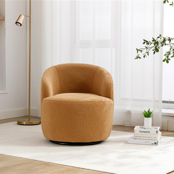 Teddy Fabric Swivel Accent Armchair Barrel Chair With Black Powder Coating Metal Ring,Khaki