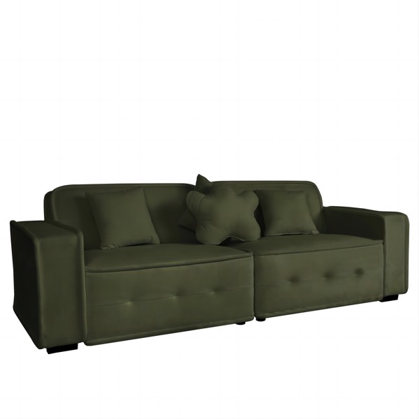 Green, Velvet cloth Modern Indoor Sofa With Three Pillows, 93.50"*35.23"*30.70"