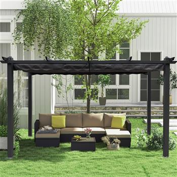 13x10 Ft Outdoor Patio Retractable Pergola With Canopy Sunshelter Pergola for Gardens,Terraces,Backyard, Gray