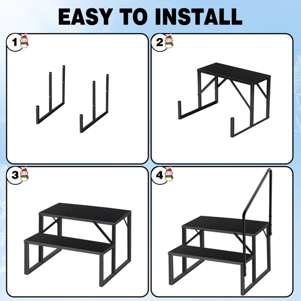 2 Step Ladder with Handrail, Swimming Pool Ladder Above Ground, 660 lb Load Capacity RV Steps with Anti-Slip Panel, Mobile Home Stairs for Reaching and Getting High