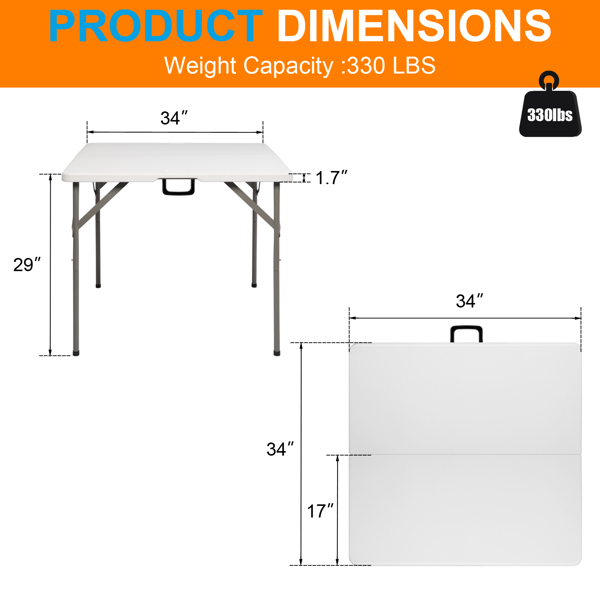 34" Blow Molding Foldable Square Table