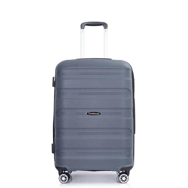 Hardshell Suitcase Spinner Wheels PP Luggage Sets Lightweight Durable Suitcase with TSA Lock,3-Piece Set (20/24/28) ,Gray