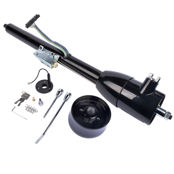 30" Tilt Manual Floor Shift Steering Column with Key & 9 Bolt Adapter Black NEW