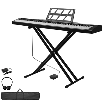 【AM not for sale 】Glarry GPP-105 88 Key Full Size Semi-Weighted Standard Keyboards Digital Piano with Dual-tube X-Shape Stand, MIDI Bluetooth, Headphone，for Piano Lover Black color