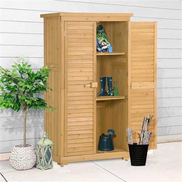 Wooden Garden Shed 3-tier Patio Storage Cabinet Outdoor Organizer Wooden Lockers with Fir Wood (Natural Wood Color -Shutter Design)