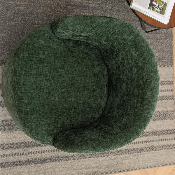 037-Chenille Fabric Swivel Accent Armchair Barrel Chair With Black Powder Coating Metal Ring,Green