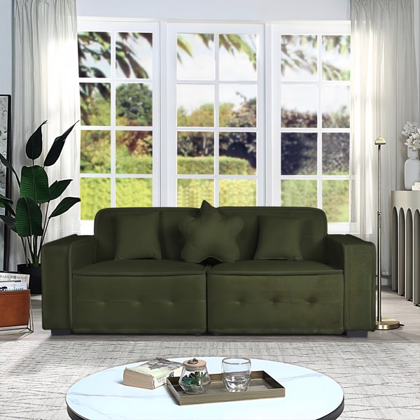 Green, Velvet cloth Modern Indoor Sofa With Three Pillows, 93.50"*35.23"*30.70"