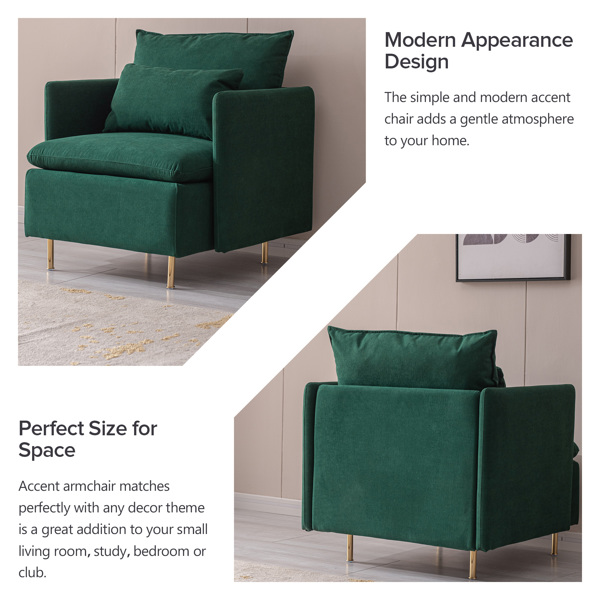 Modern fabric accent armchair,upholstered single sofa chair,Emerald ,Cotton Linen 30.7"