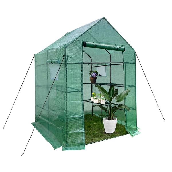 Mini Walk-in Greenhouse Indoor Outdoor -2 Tier 8 Shelves- Portable Plant Gardening Greenhouse (56L x 56W x 76H Inches), Grow Plant Herbs Flowers Hot House