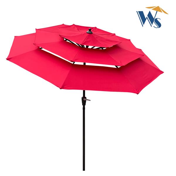 9Ft 3-Tiers Outdoor Patio  Umbrella with Crank and tilt and Wind Vents for Garden Deck  Backyard Pool Shade Outside Deck Swimming Pool