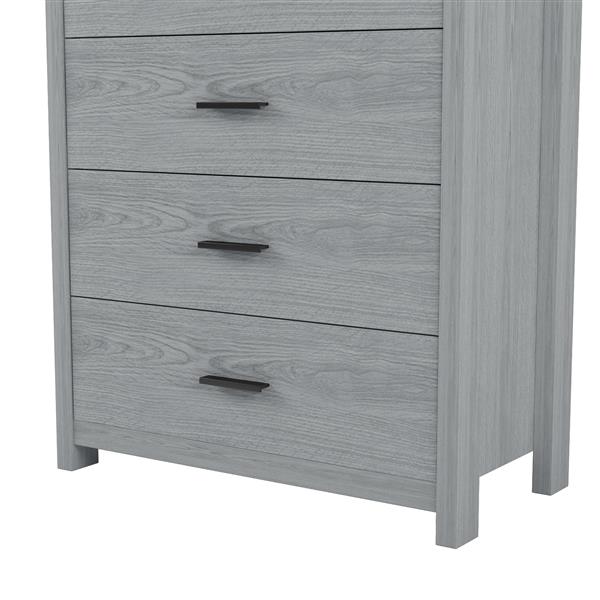 Retro American Country Style Wooden Dresser with 5 Drawer, Storage Cabinet for Bedroom, Light Gray