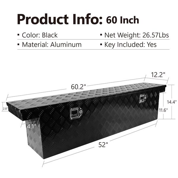 60.2"(L) x 12.2"(W) x 14.4"(H) Pickup Truck Bed Tool Box Trailer Tool Box for Bed of Truck,Aluminum Stripes Toolbox for Truck RV Tralier,Chrome Latch,Black Surface