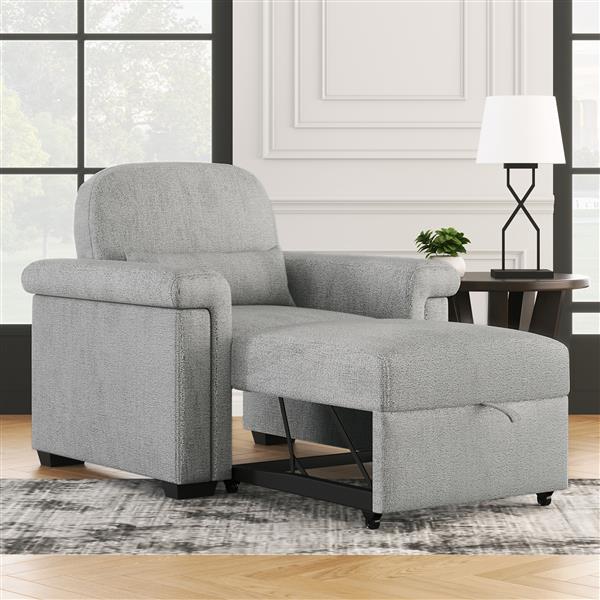 3 in 1 Convertible Sleeper Chair Sofa Bed Pull Out Couch Adjustable Chair with Pillow, Adjust Backrest into a Sofa, Lounger Chair, Single Bed or Living Room or Apartment, Gray