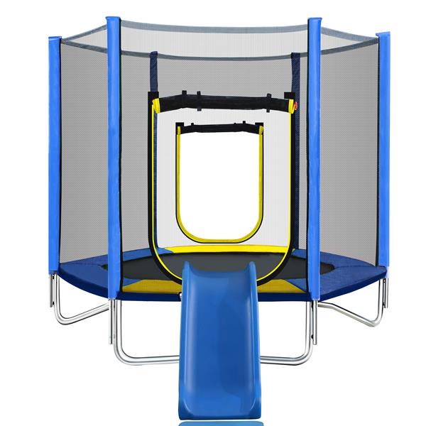 7FT Trampoline for Kids with Safety Enclosure Net, Slide and Ladder, Easy Assembly Round Outdoor Recreational Trampoline