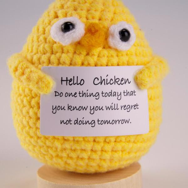 Positive Toy Gifts Funny Crochet Knitted Doll with Positive Card, Mini Creative Small Gifts for Friends, Family, Party Decoration Encouragement，Birthday Gifts (Chick) No Delivery on Weekends