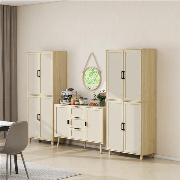 4 Door Cabinet, with 4 Adjustable Inner Shelves, Storage Cabinet