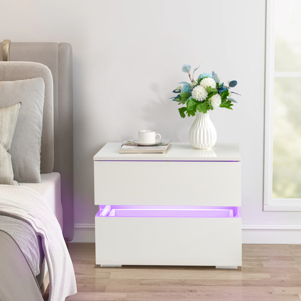 RGB LED Double Side Cabinet Bedside Table White