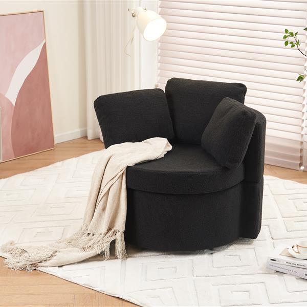 Fabric Swivel And Storage Chair With Back Cushion For Living Room,Black