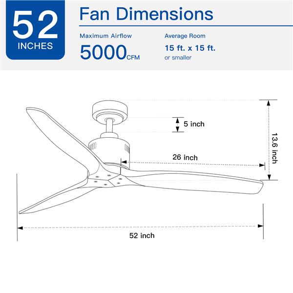 52 Antique Brown Ceiling Fan without Light with Remote Control