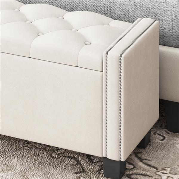 Upholstered Velvet Storage Bench for Bedroom, End of Bed Bench with Rivet Design, Tufted Foot Rest Stool,Beige