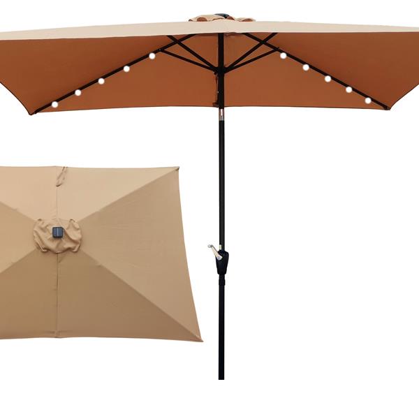 10 x 6.5t Rectangular Patio Solar LED Lighted Outdoor Market Umbrellas with Crank & Push Button Tilt for Garden Shade Outside Swimming Pool