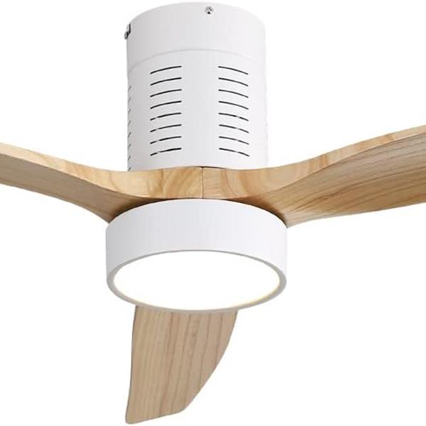 52 Inch Indoor Flush Mount Ceiling Fan With 3 Solid Wood Blades Remote Control Reversible DC Motor With Led Light