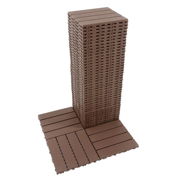 Plastic Interlocking Deck Tiles,44 Pack Patio Deck Tiles,11.8"x11.8" Square Waterproof Outdoor Floor All Weather Use, Patio Floor Decking Tiles for Porch Poolside Balcony Backyard (Dark Brown 44 pack)