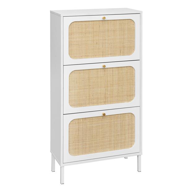 Natural Rattan 3 Door Shoe Rack,  Modern Shoe Storage Cabinet, for Entryway