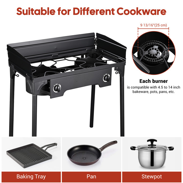  Double Burner Stove 150,000 BTU/hr, Heavy Duty Outdoor Dual Propane with Windscreen and Detachable Legs Stand for Camping Cookout（No shipments on weekends）