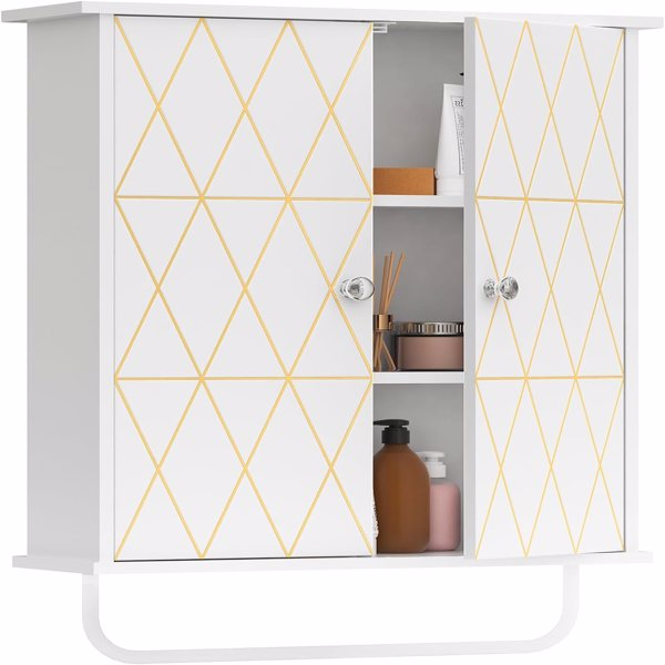 Bathroom Wall Cabinet Storage Cabinet above Toilet, Bathroom Cabinet with Gold Decoration, Adjustable Shelves, Medicine Cabinet, （No shipments on weekends）